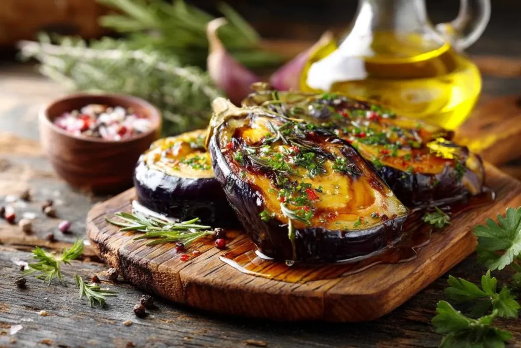 Aubergine au four sur table rustique
