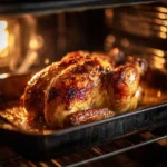 Cuisson du poulet rôti au four en cours