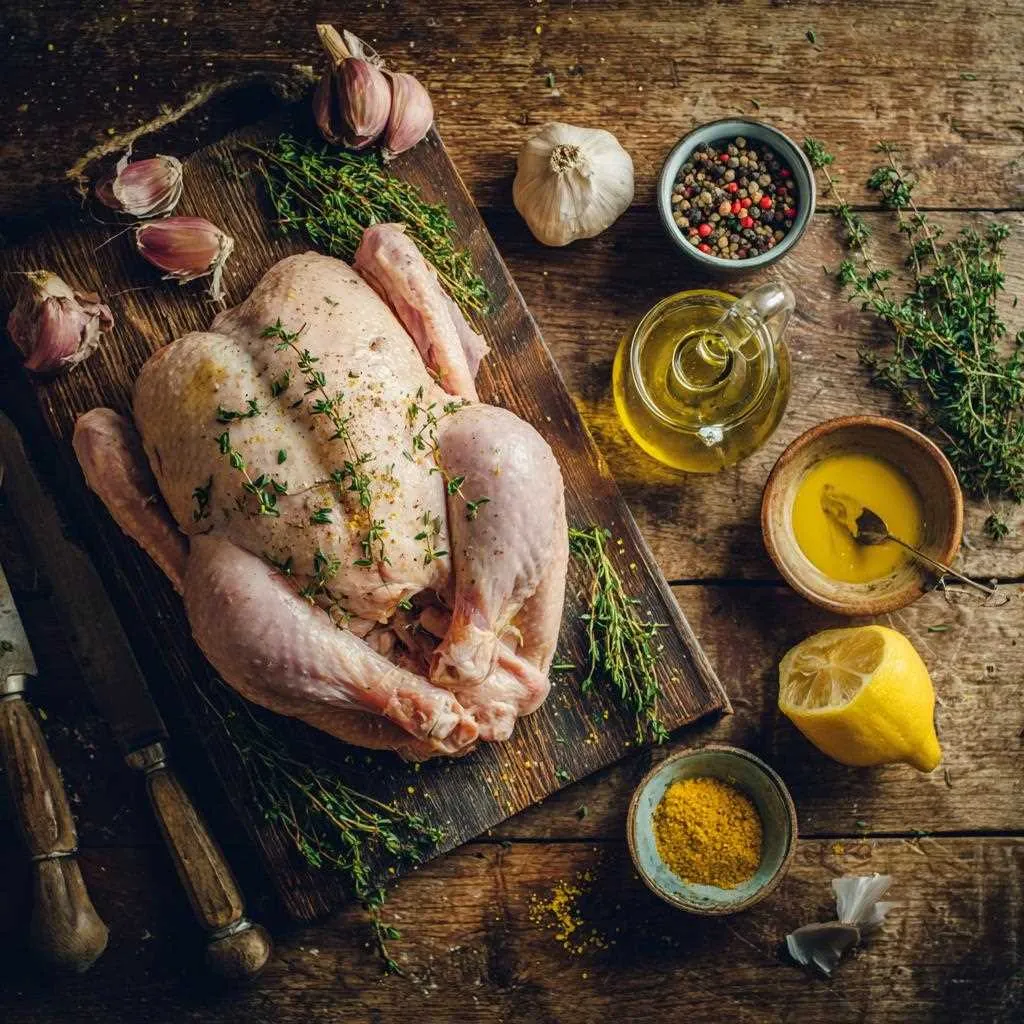 Poulet placé dans le four à 180°C