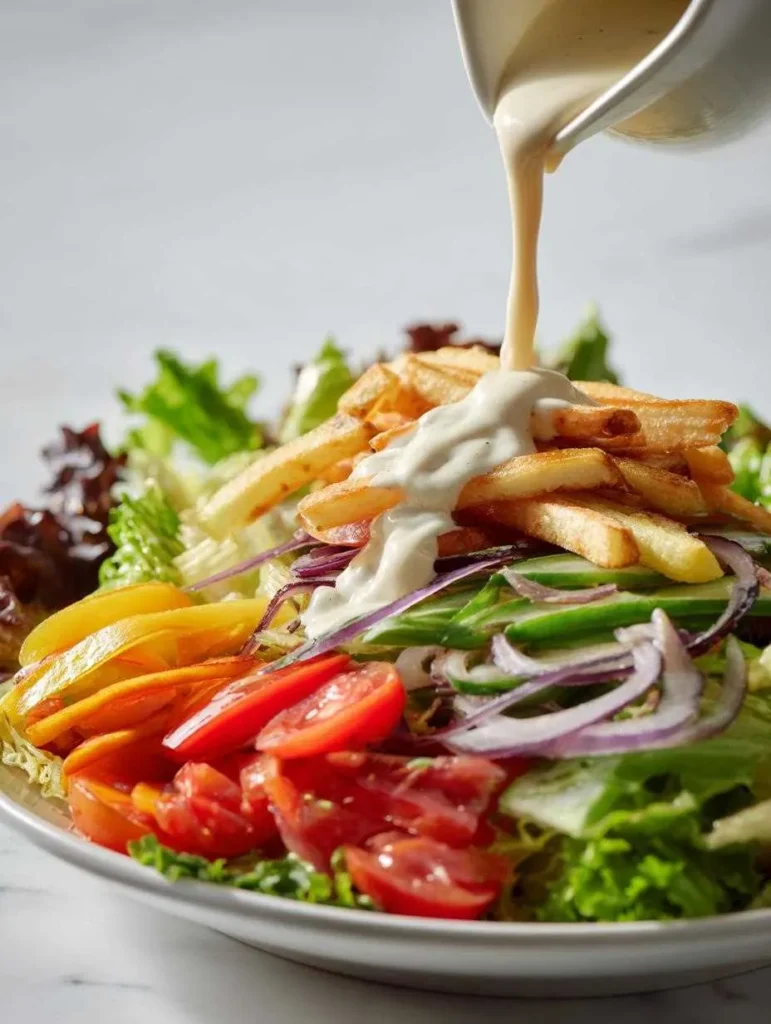 salade de frites maison avec légumes et œufs