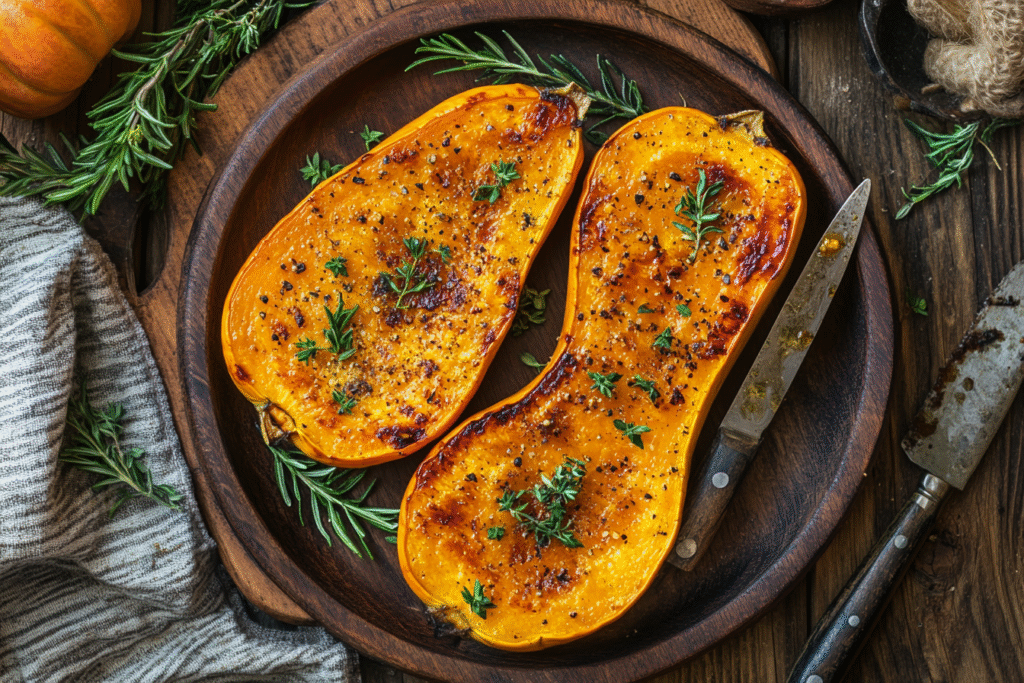 Butternut au four sur plan rustique