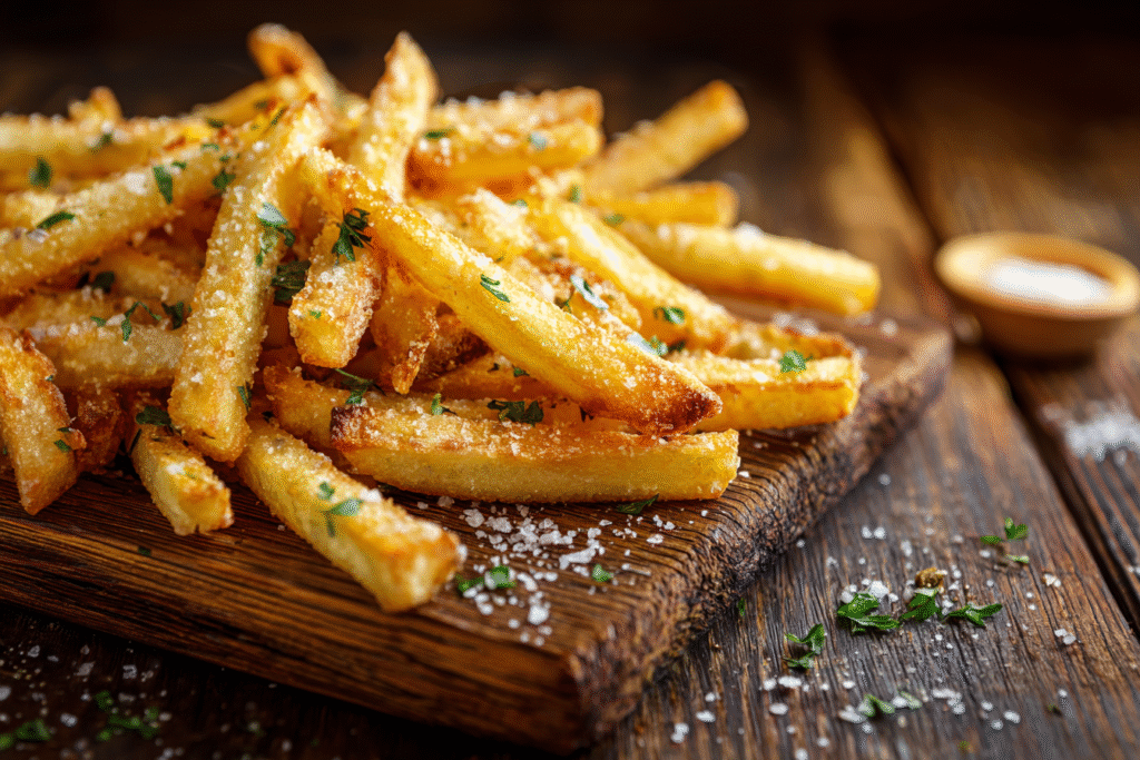 Frites au four servies avec poulet et salade