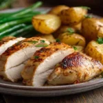 assiette de blanc de poulet au four avec légumes