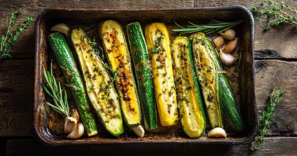 courgettes au four dorées dans un plat rustique