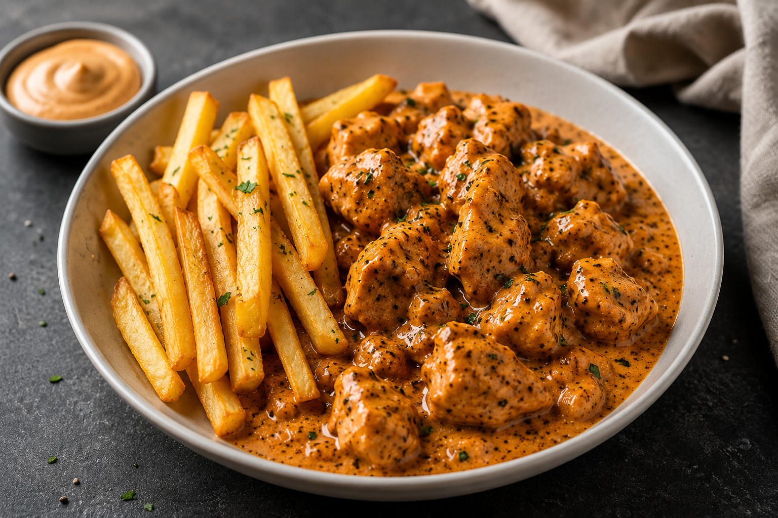 Poulet Crémeux Poivre & Frites Facile et Savoureux