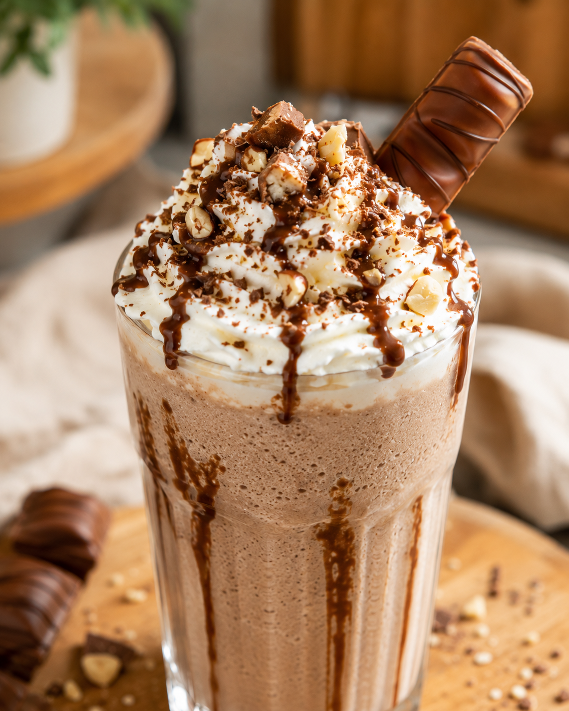 Verre de milkshake Kinder Bueno servi avec chantilly et gaufrette