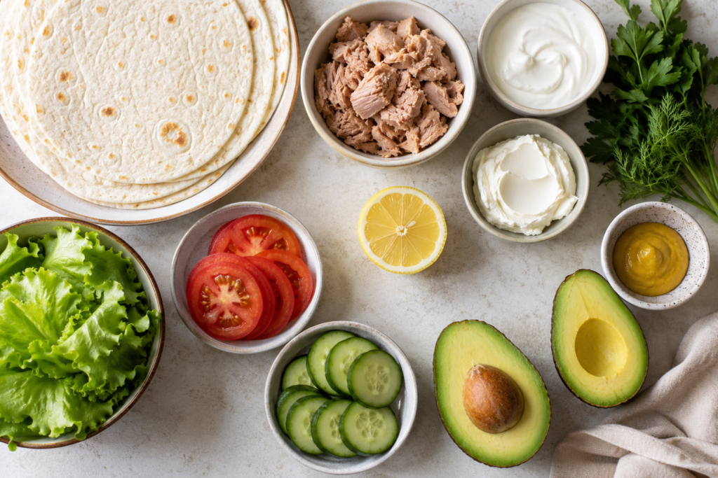 Ingrédients pour préparer un wrap thon maison