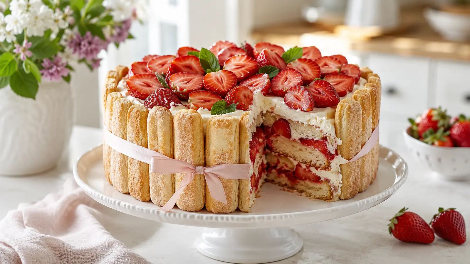 Charlotte aux fraises façon tiramisu facile et sans cuisson