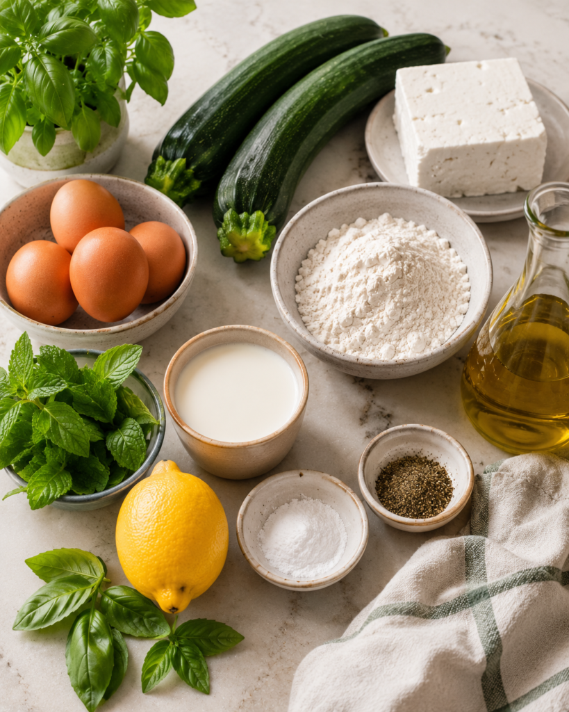 Ingrédients pour cake salé courgette feta été
