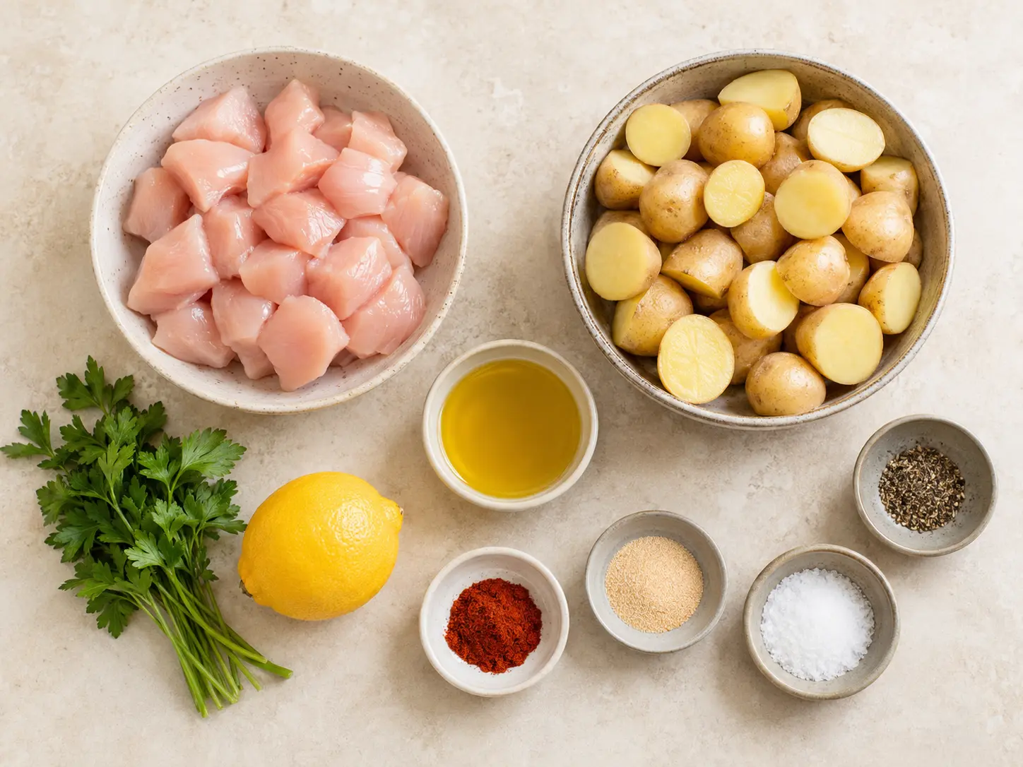Ingrédients pour le poulet et pommes de terre à l’Air Fryer