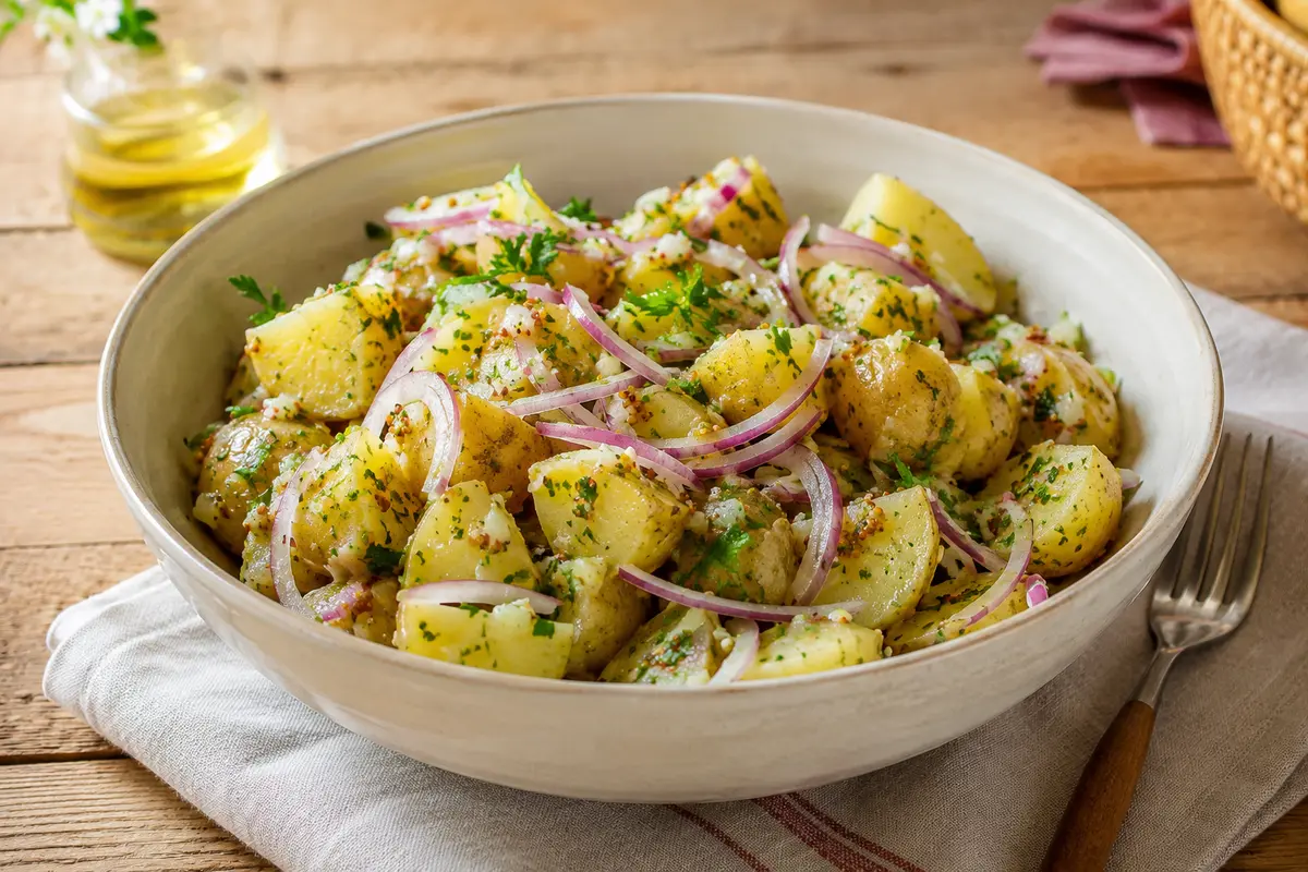 Salade de pommes de terre facile à la moutarde et aux herbes