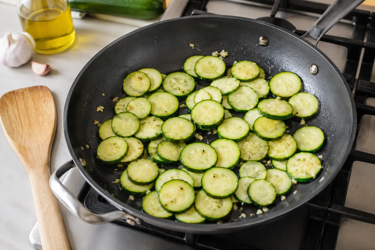 Courgettes revenues à la poêle avec de l’ail