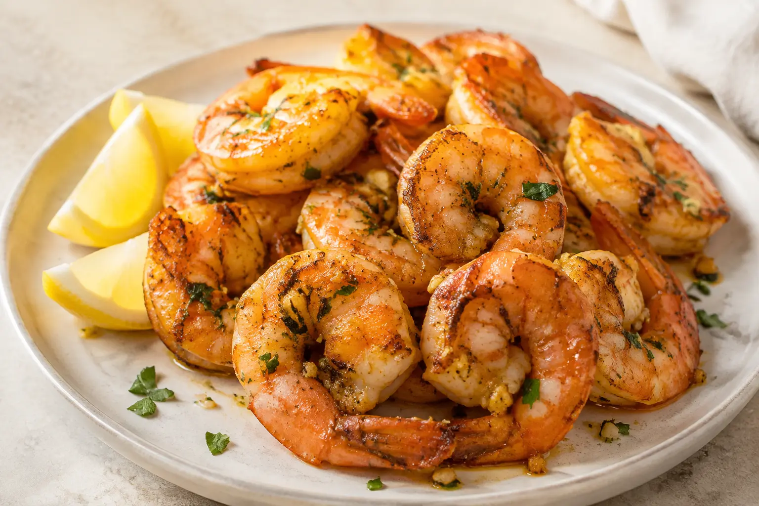 Crevettes air fryer dorées au citron et à l’ail