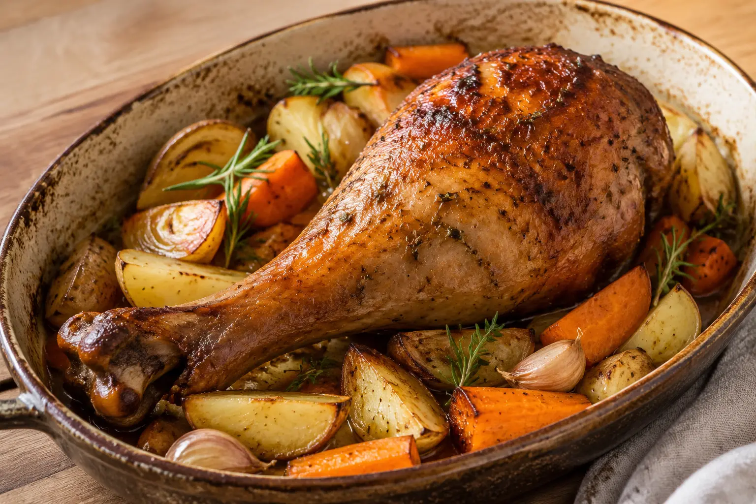 Cuisse de dinde au four avec pommes de terre et carottes