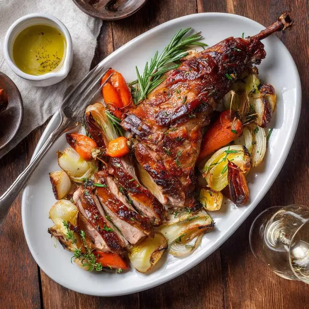 Cuisse de dinde rôtie tranchée avec légumes