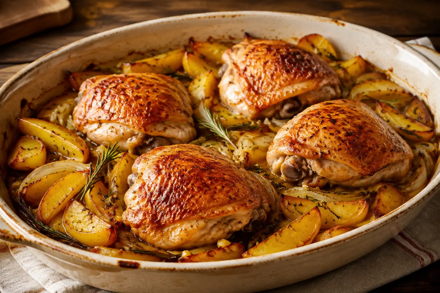 Cuisse de poulet au four pomme de terre dorée
