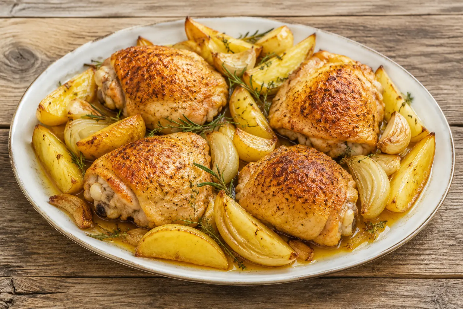 Cuisses de poulet rôties avec pommes de terre prêtes à servir