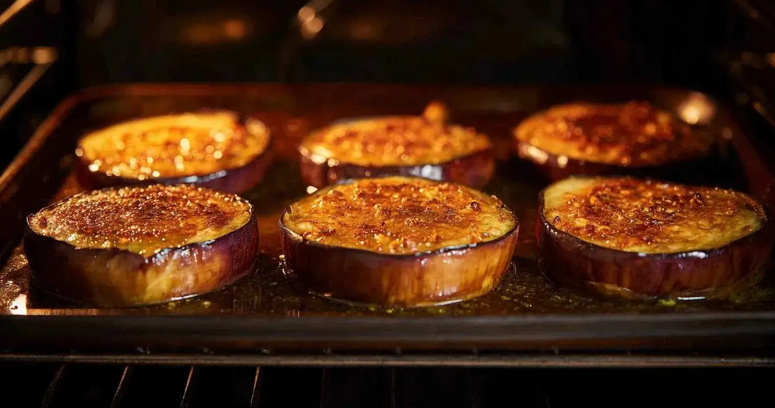 Rondelles d’aubergines en cuisson au four