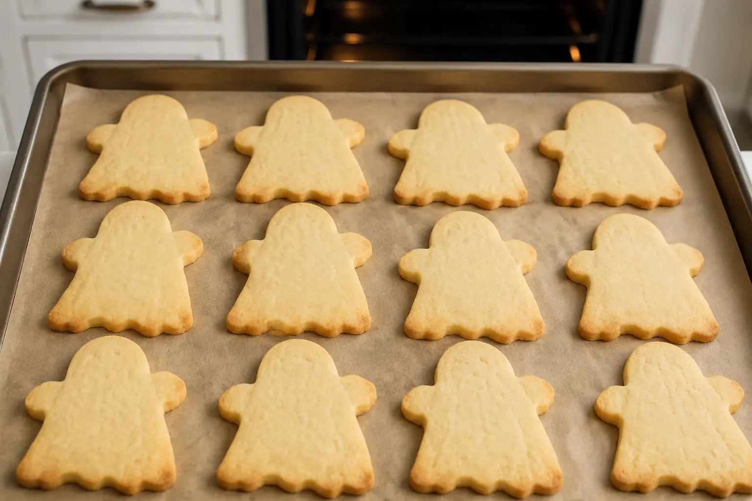 Biscuits fantômes cuits sur une plaque