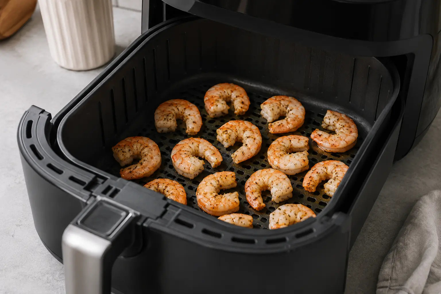 Cuisson des crevettes air fryer en une seule couche