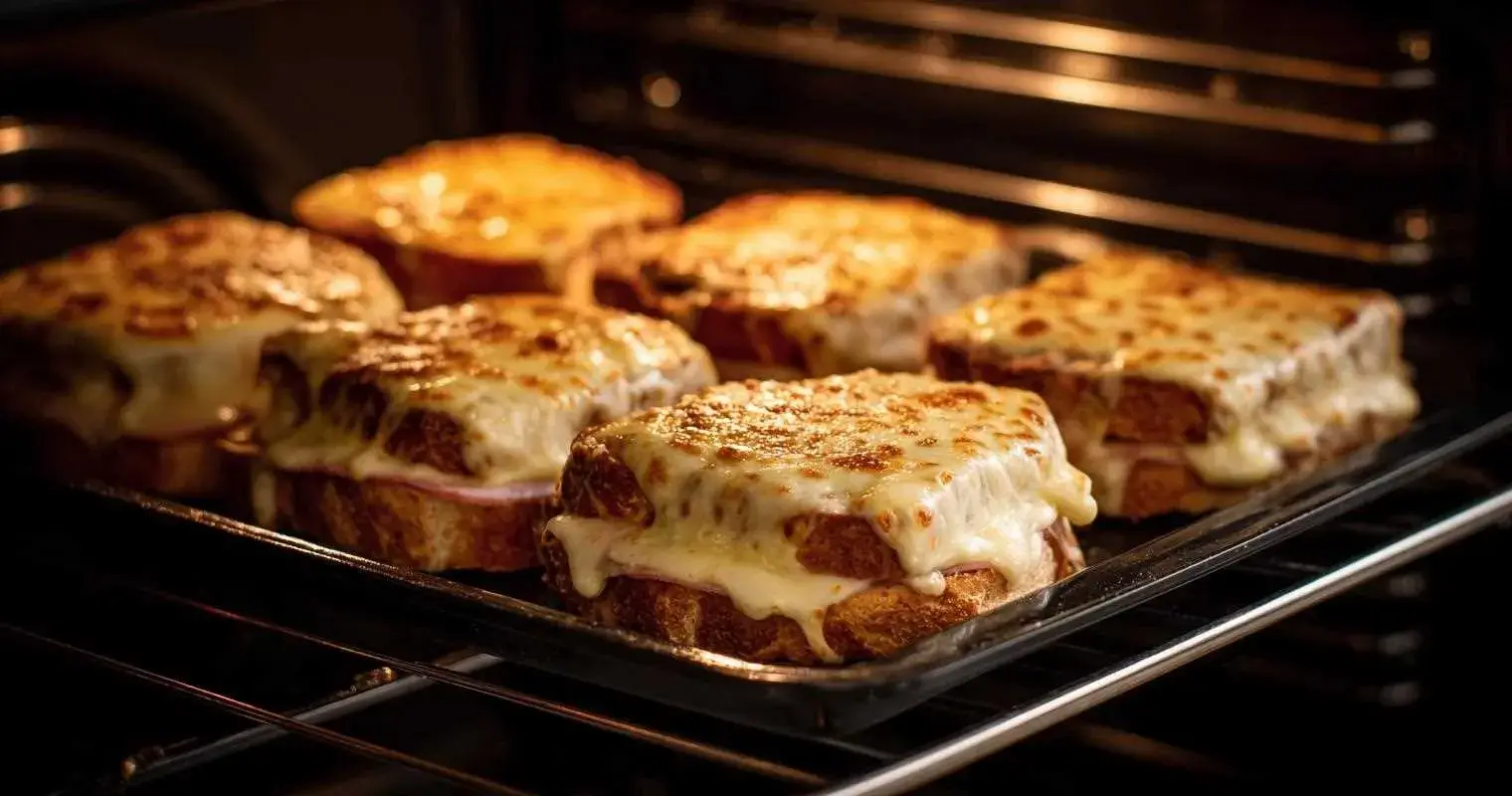 Cuisson des croque monsieur au four sur une plaque
