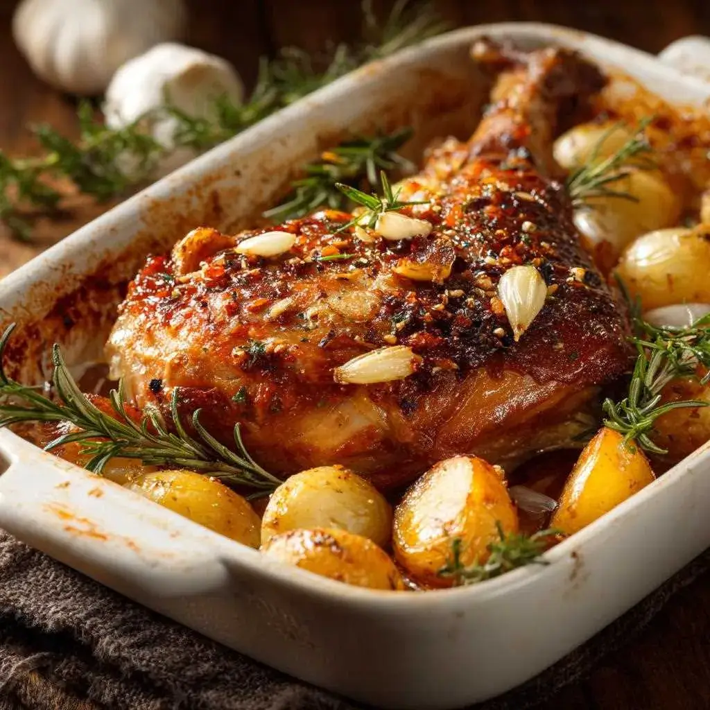 Cuisson de la cuisse de dinde dorée dans le plat