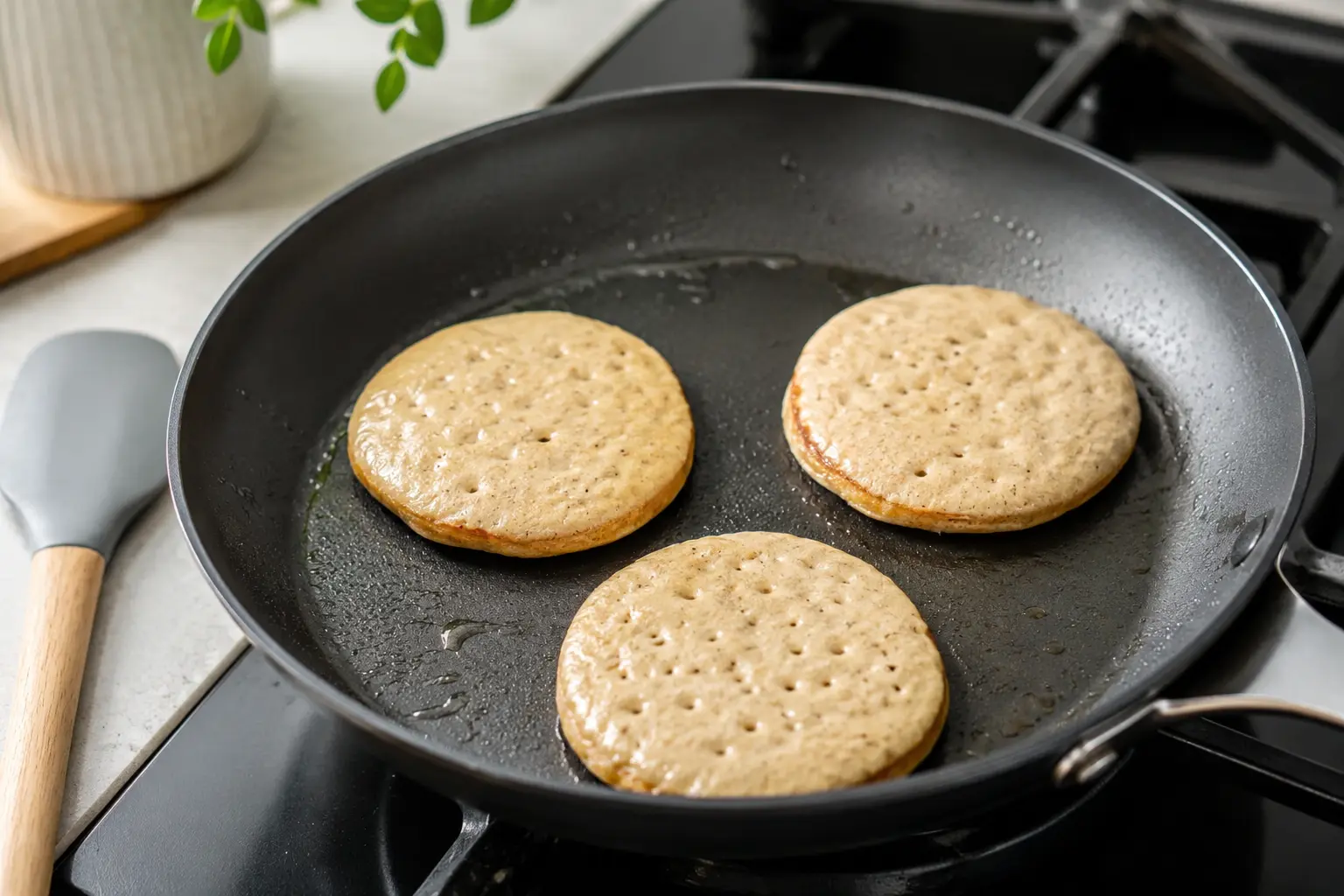 Cuisson des pancakes pour petit déjeuner riche en protéines