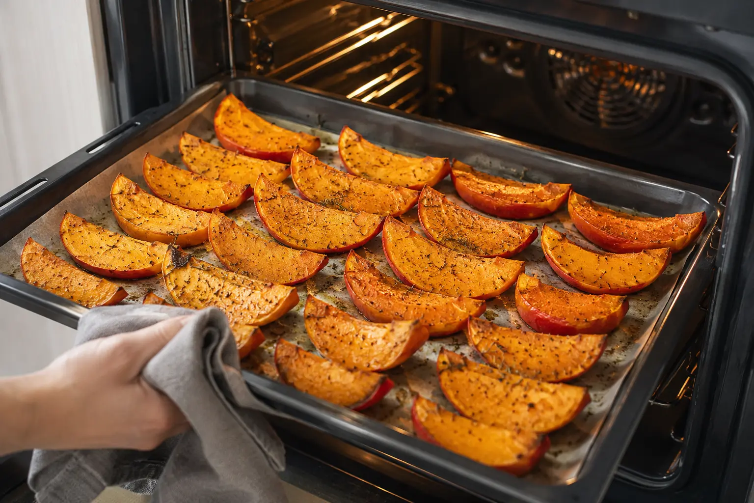 Cuisson du potimarron rôti au four sur une plaque