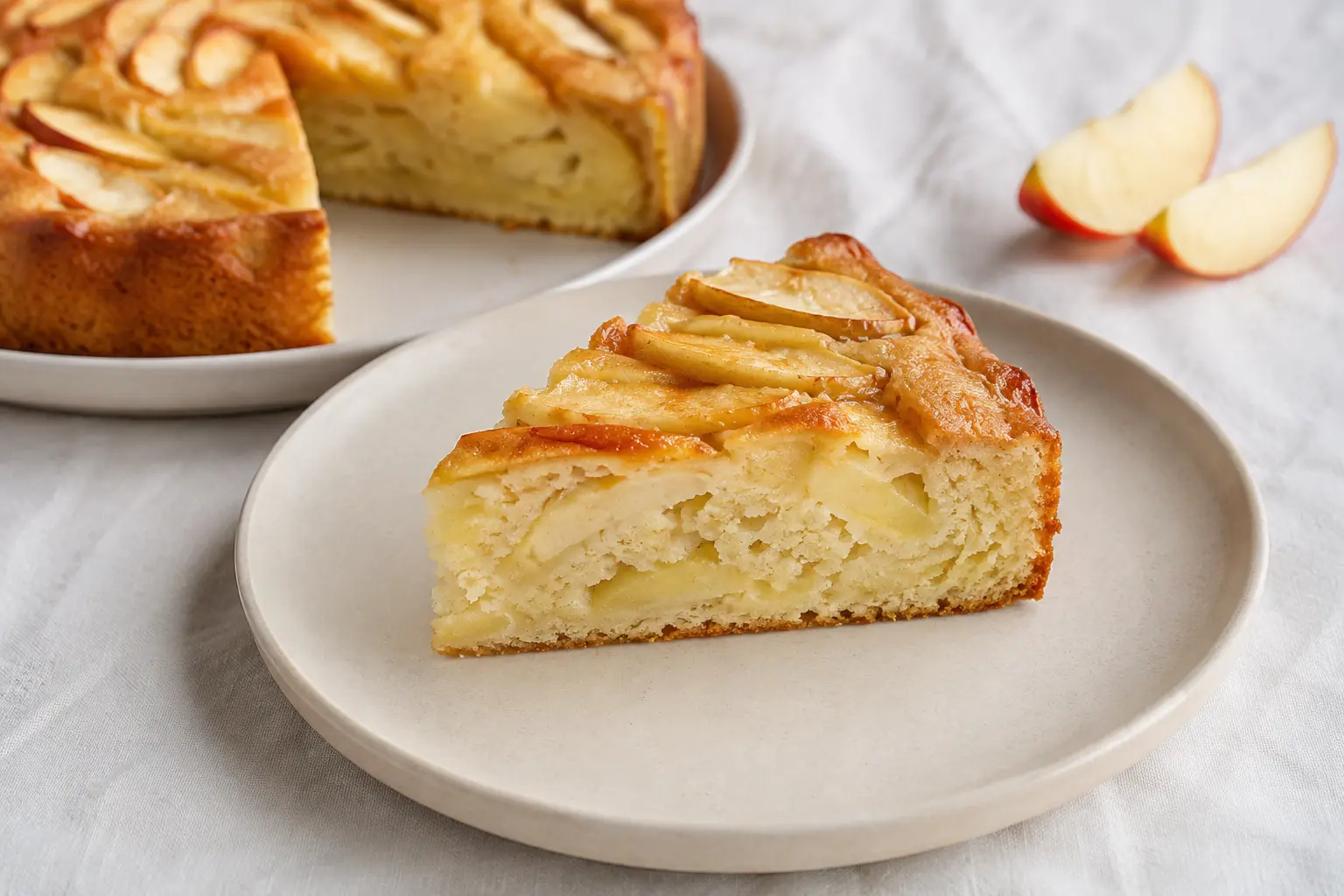Part de gâteau aux pommes moelleux prête à servir
