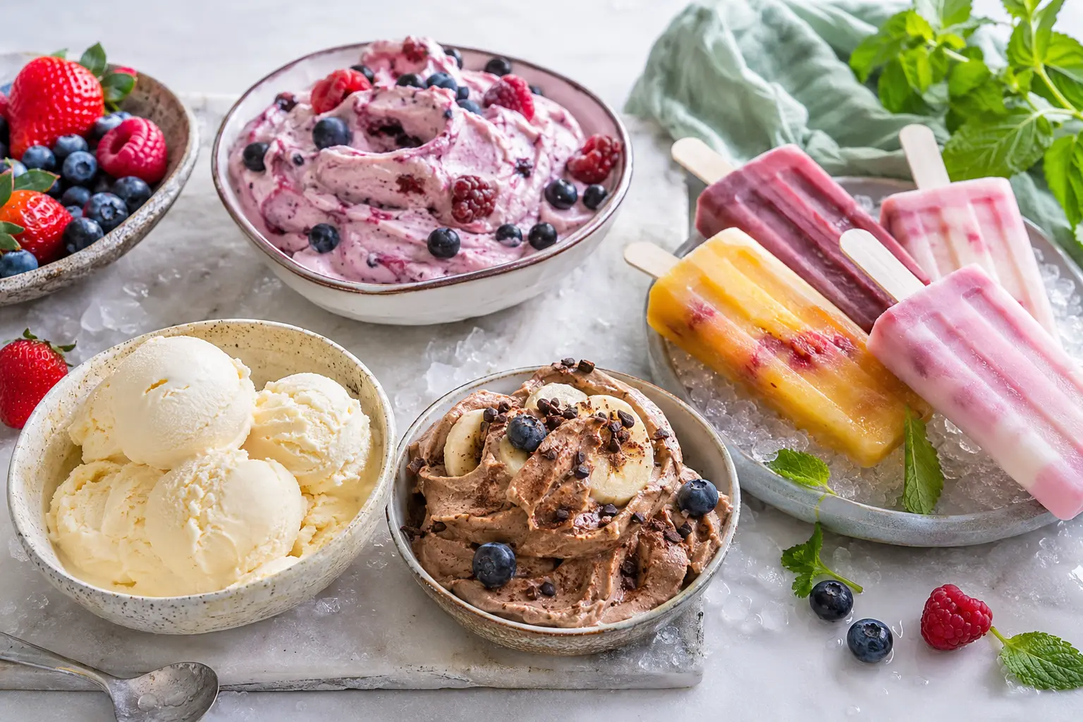 Desserts faciles sans cuisson avec glaces maison, yaourt glacé et esquimaux aux fruits