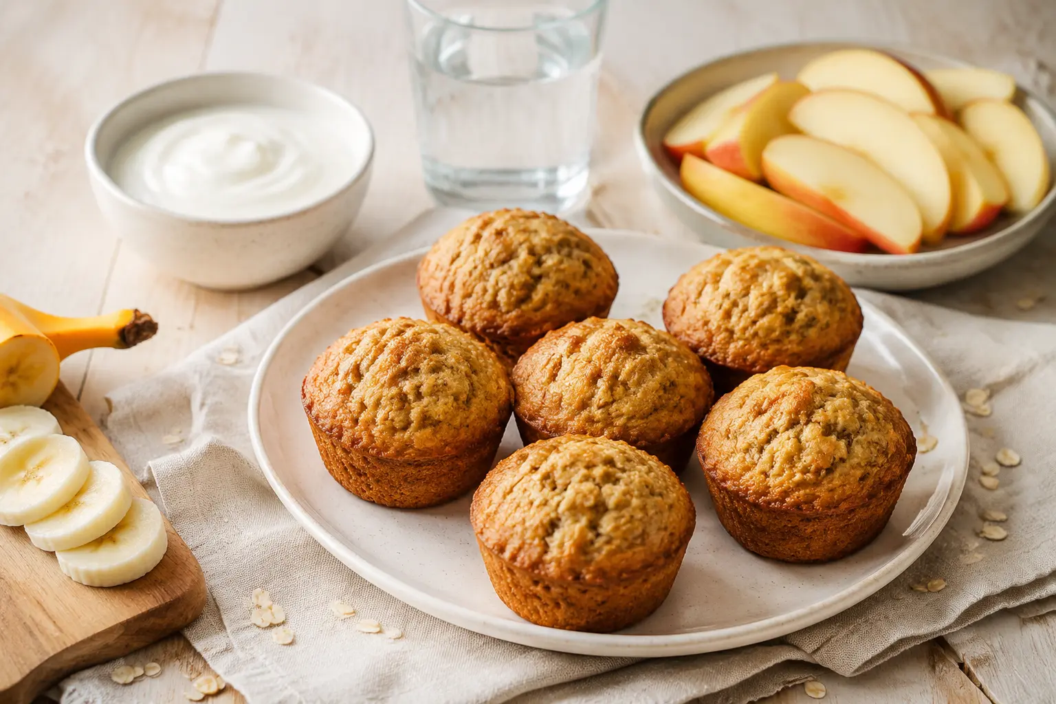 Goûter enfant maison avec muffins banane avoine et pomme