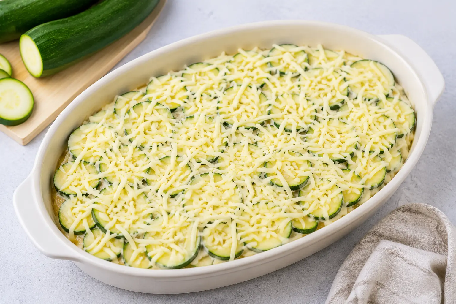 Gratin de courgettes assemblé avant cuisson