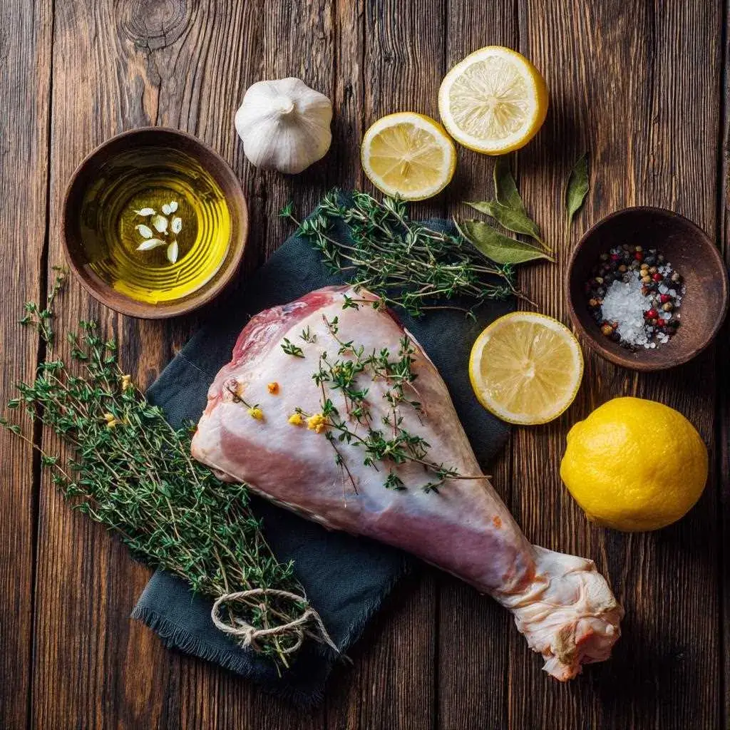 Ingrédients pour une cuisse de dinde au four