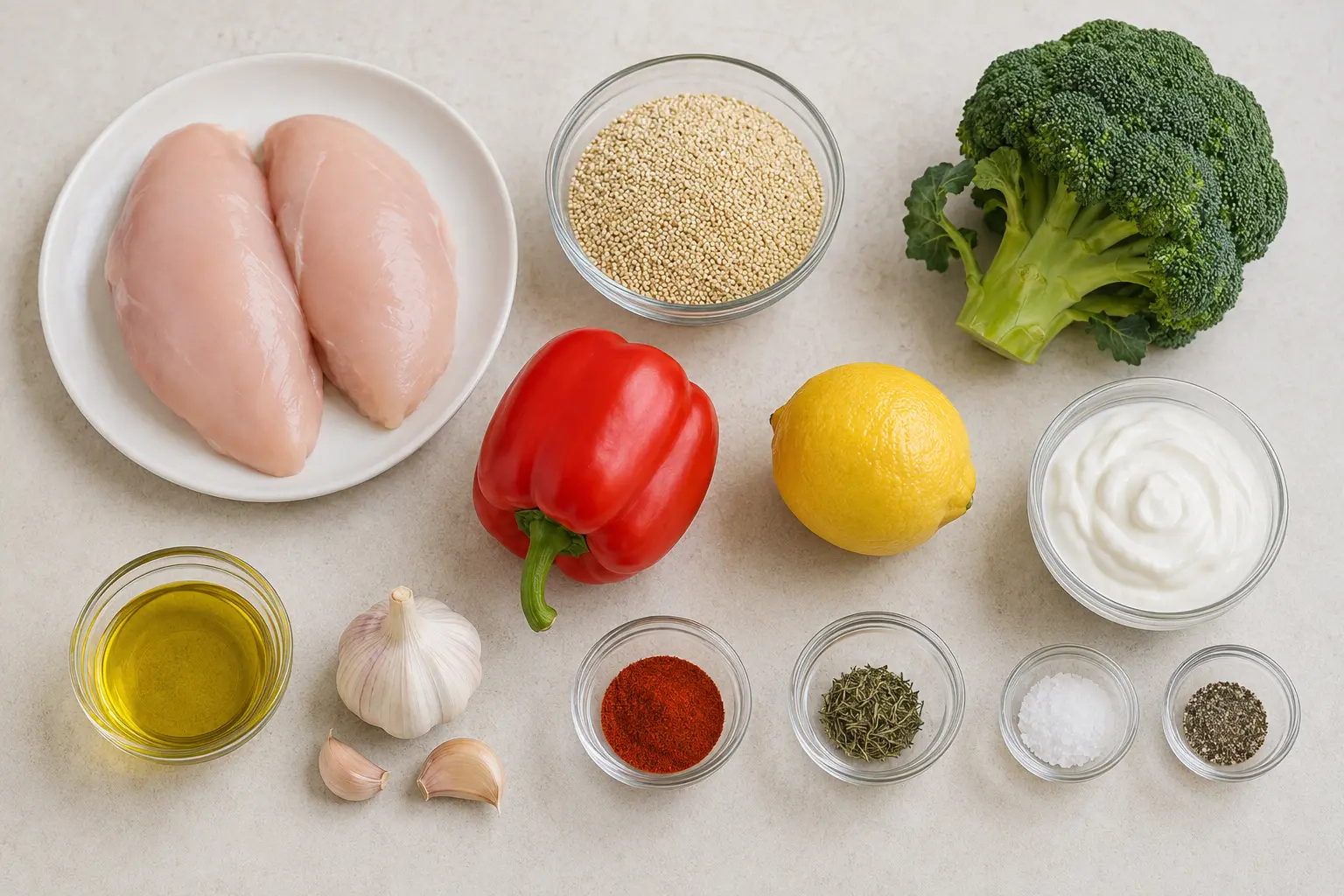 Ingrédients du meal prep protéiné facile au poulet