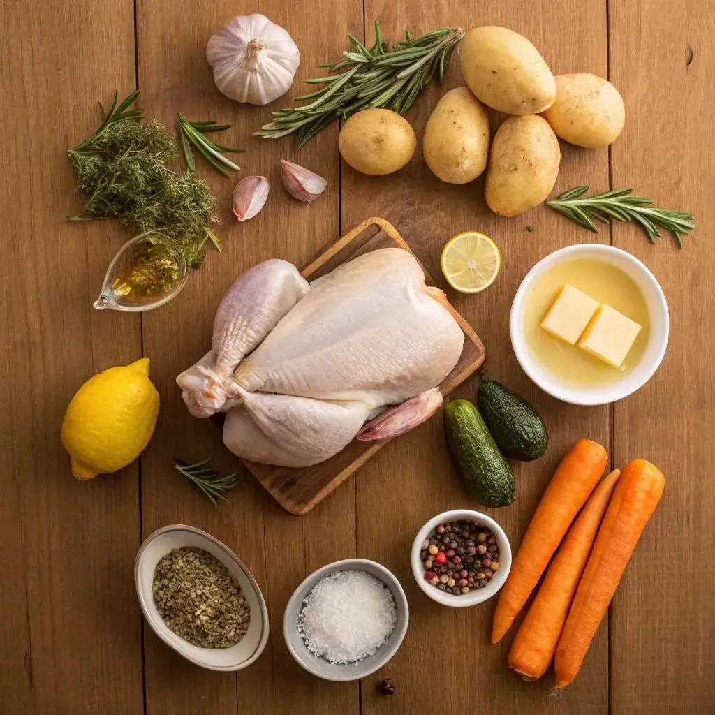 Ingrédients pour la cuisson poulet entier au four