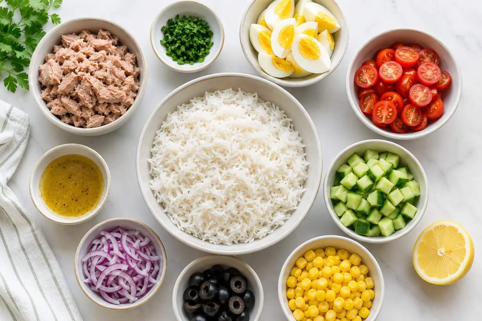 Ingrédients de la salade de riz froide