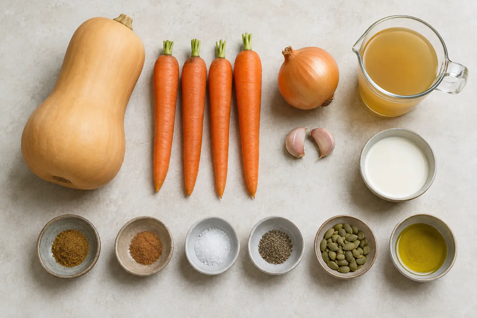 Ingrédients de la soupe butternut carotte facile