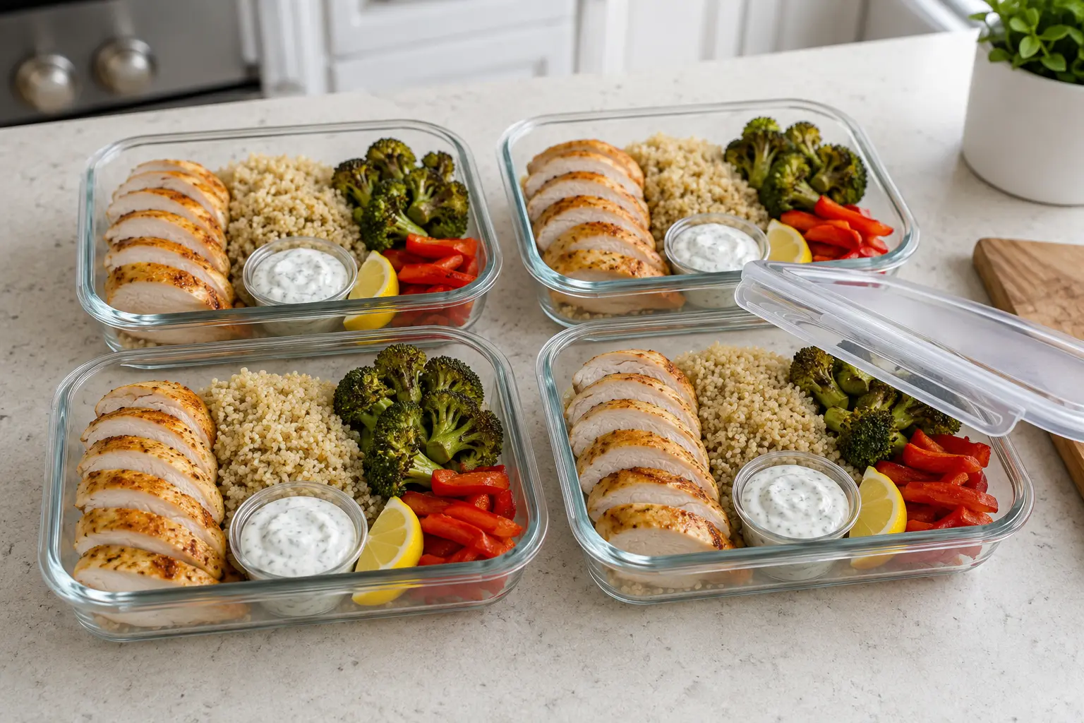 Meal prep protéiné facile au poulet quinoa et légumes