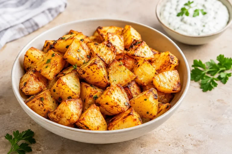 Pommes de terre Air Fryer dorées et croustillantes servies dans un bol