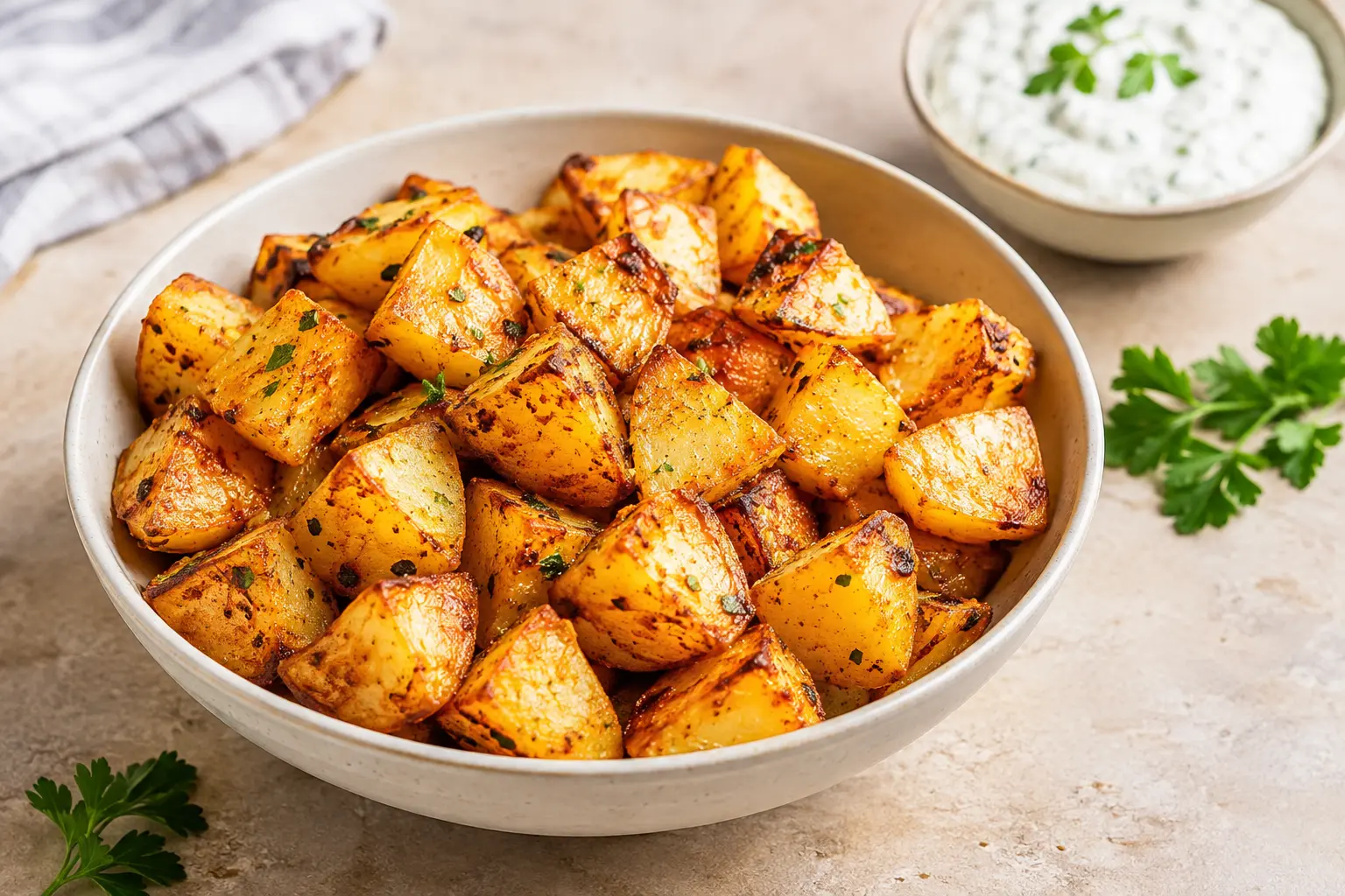 Pommes de terre Air Fryer dorées et croustillantes servies dans un bol