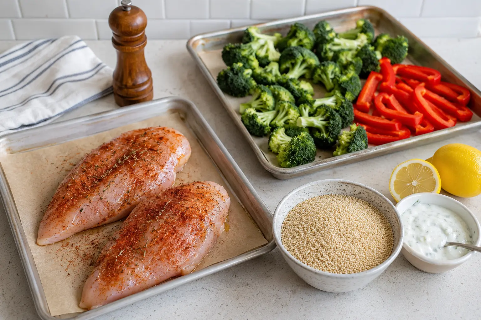 Préparation du poulet et des légumes pour le meal prep