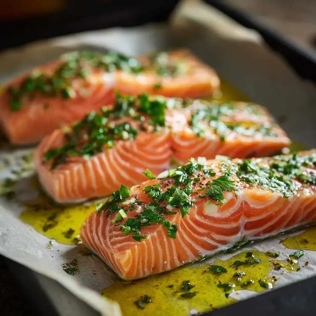 Pavés de saumon préparés avant cuisson au four