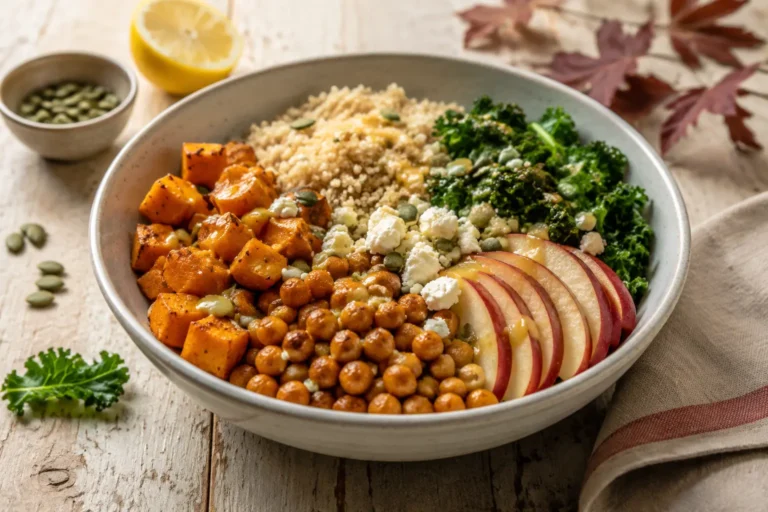 Recette automne healthy avec quinoa, patate douce et pois chiches