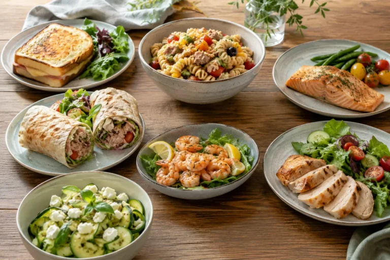 Repas rapides avec wraps salades poulet saumon et crevettes