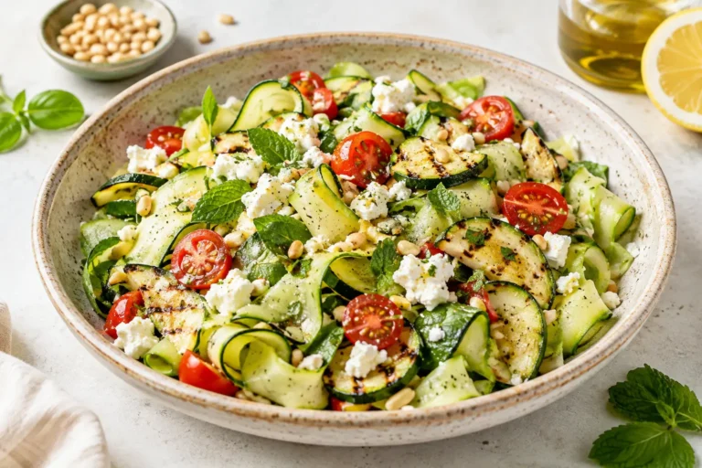 Salade de courgettes à la feta avec tomates cerises et herbes fraîches