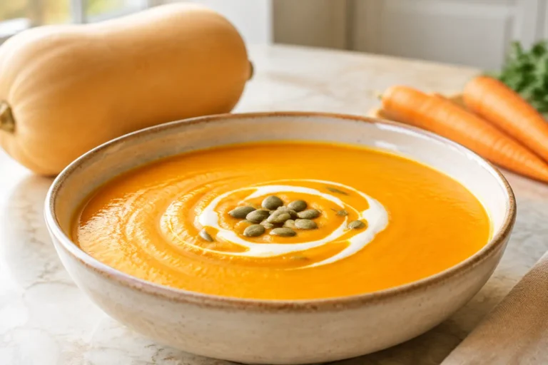 Soupe butternut carotte crémeuse au cumin