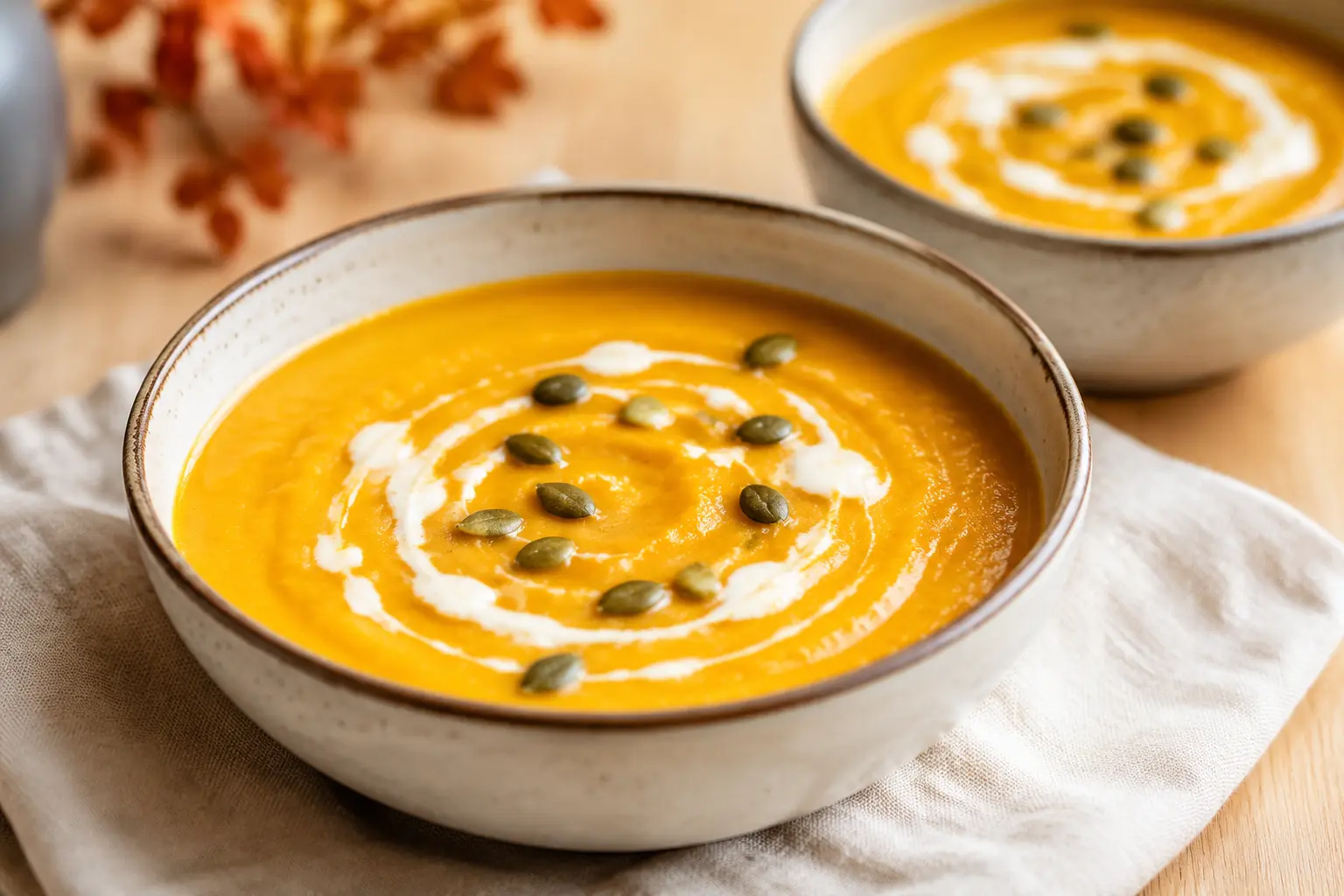 Bol de soupe butternut carotte prêt à servir