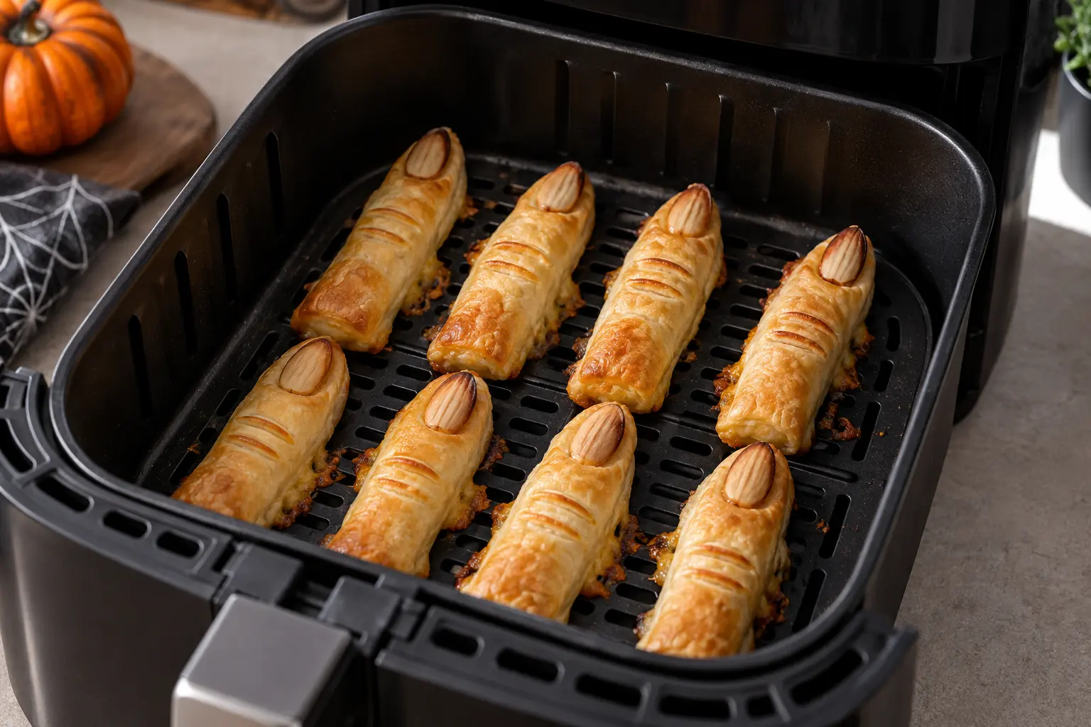 Doigts de sorcière feuilletés dorant dans le panier Air Fryer