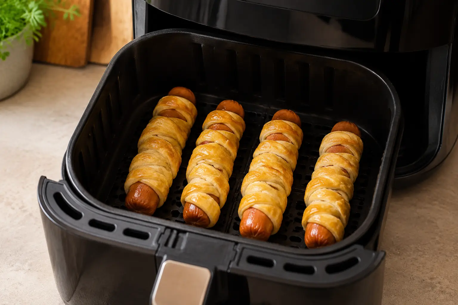 Feuilletés momies en cuisson dans le panier Air Fryer