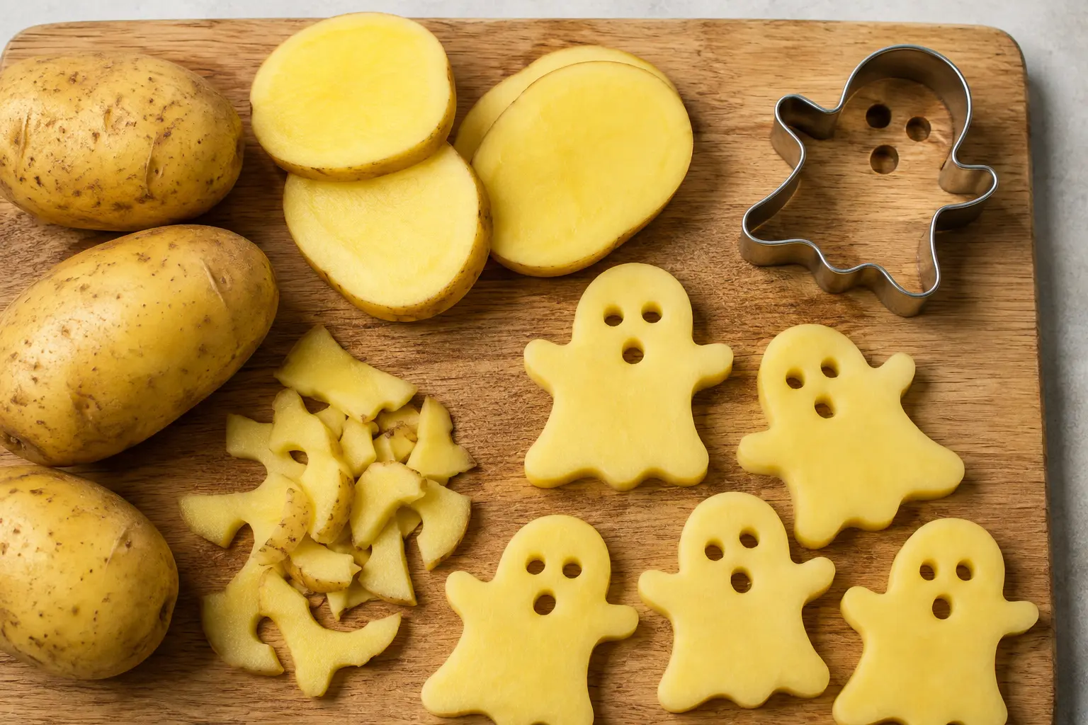 Tranches de pommes de terre découpées en fantômes Halloween